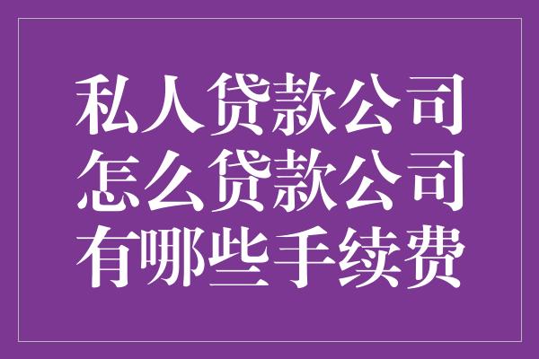 私人贷款公司怎么贷款公司有哪些手续费