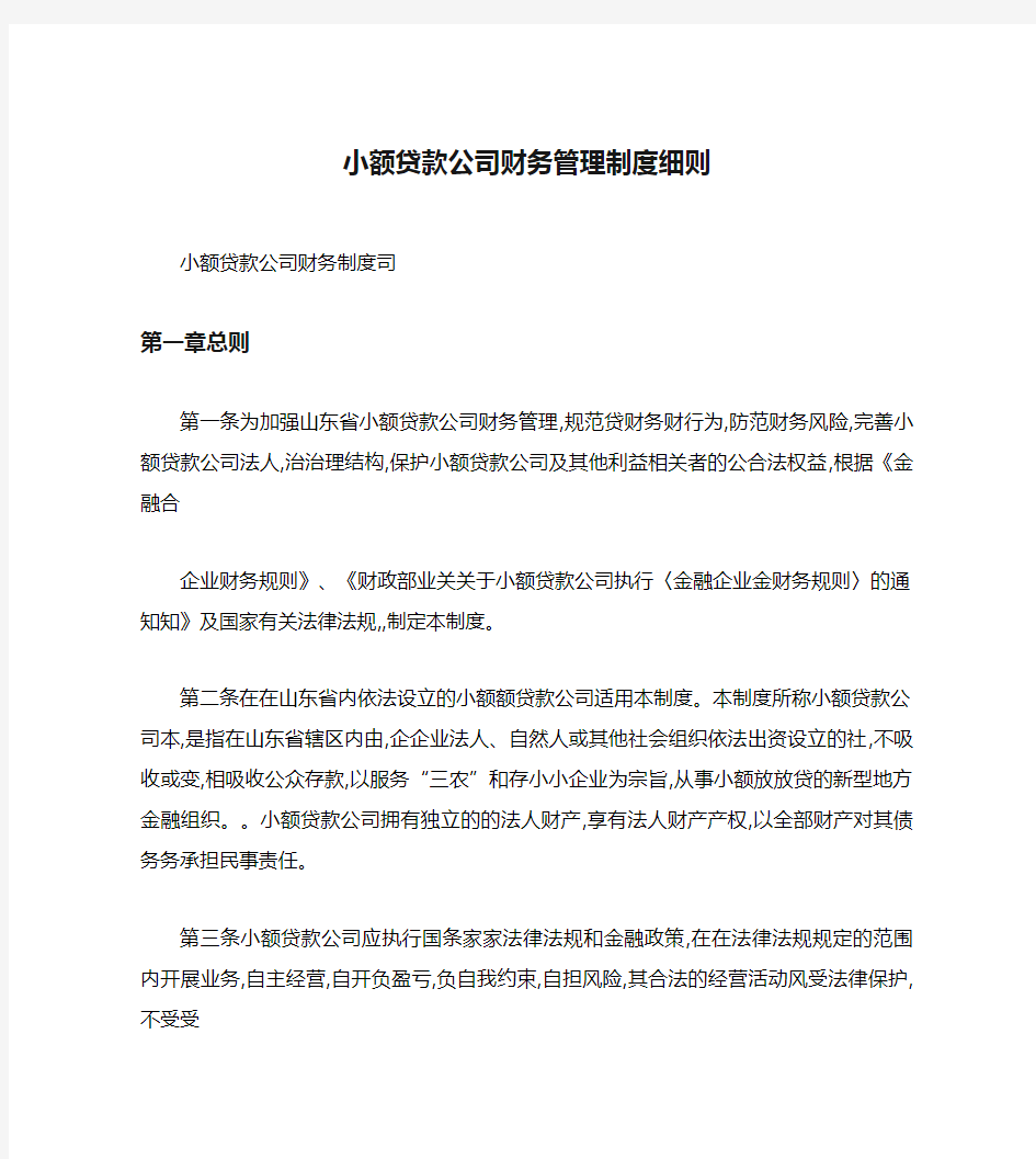 小额贷款公司财务管理制度细则